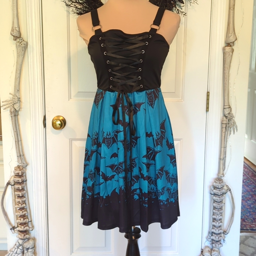 Corset Front Bat Print Dress NWT